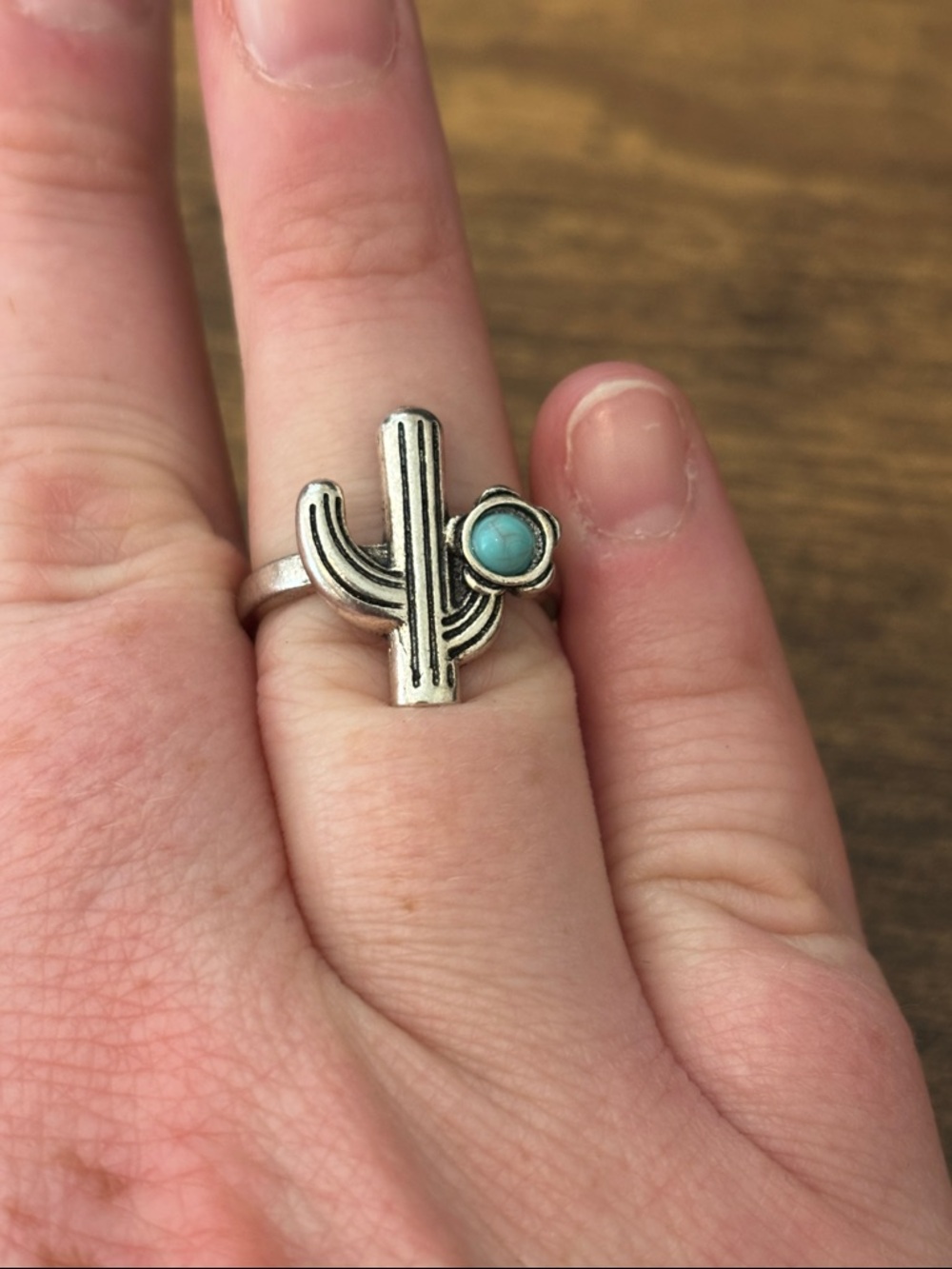 NEW Silver Plated Cactus Ring with Faux Turquoise Center